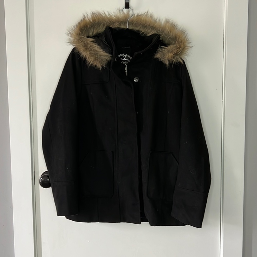 Black wool hooded coat